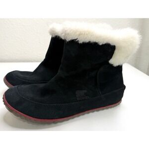 Sorel Out and About Women's Black Suede Fur Lined Booties Size 9